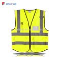 Personalizado Impreso Hi Vis azul Chaleco de seguridad Destacar ropa de trabajo con tiras reflectantes y bolsillos de teléfono e identificación Cremallera frontal